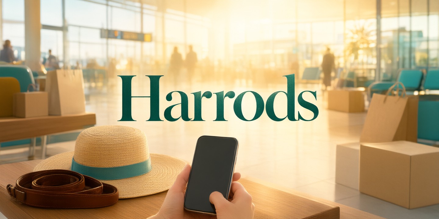 Harrods Limited-Time Offers for Global Shoppers A curated display of high-end products inside the iconic Harrods department store.