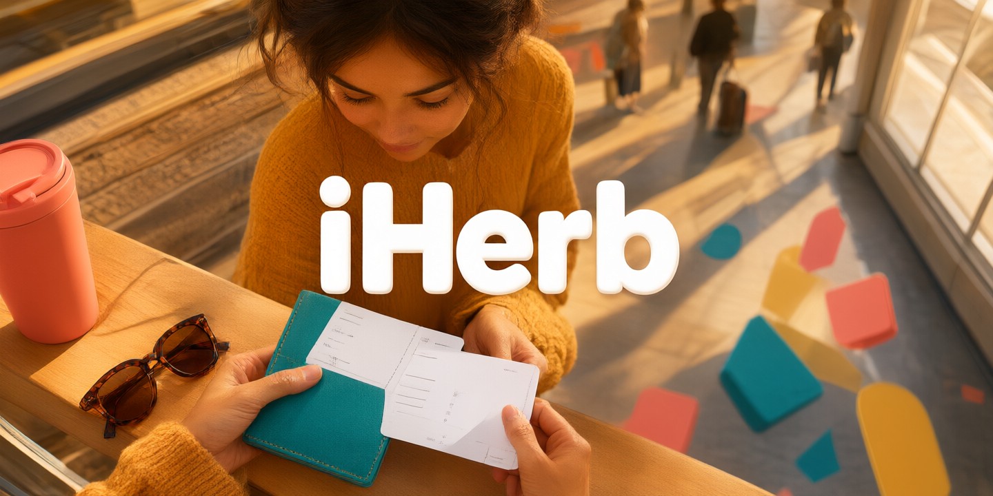 iHerb Natural Products Deals for Global Shoppers Assorted bottles of iHerb natural products including vitamins and skincare items arranged on a clean white surface.