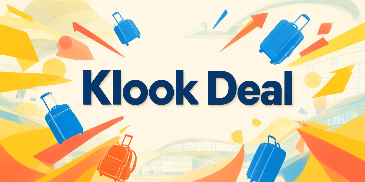 Klook Travel Deals: Limited-Time Offers for Asia A traveler holding a smartphone displaying the Klook app interface while standing in front of a scenic Asian landmark.