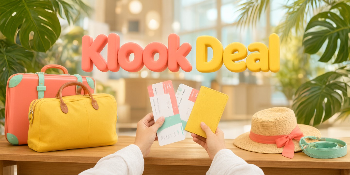 Klook Travel Deals: Hotels and Activities A traveler using the Klook app to book hotel stays and local activities in a vibrant Asian city.
