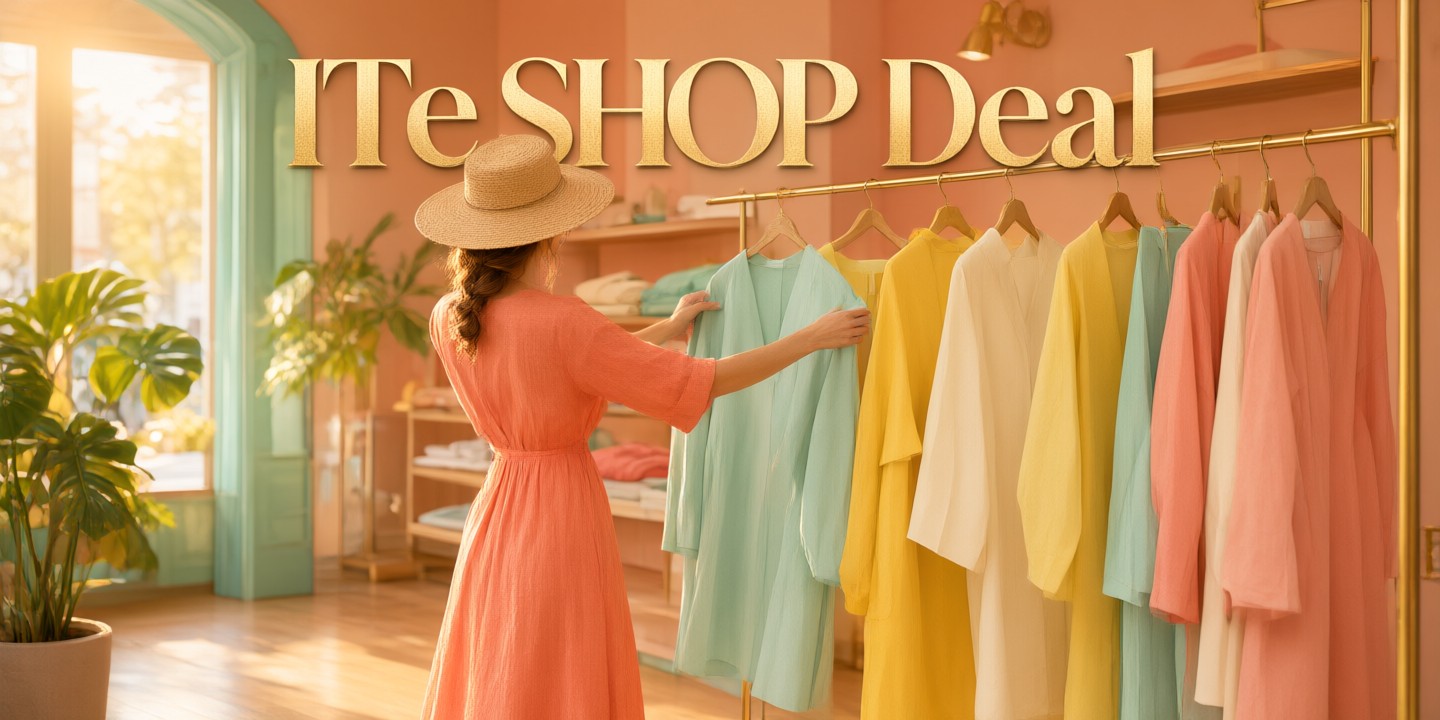 ITeSHOP Fashion Deals for Global Shoppers A stylish woman browsing trendy clothing options on the ITeSHOP online platform.