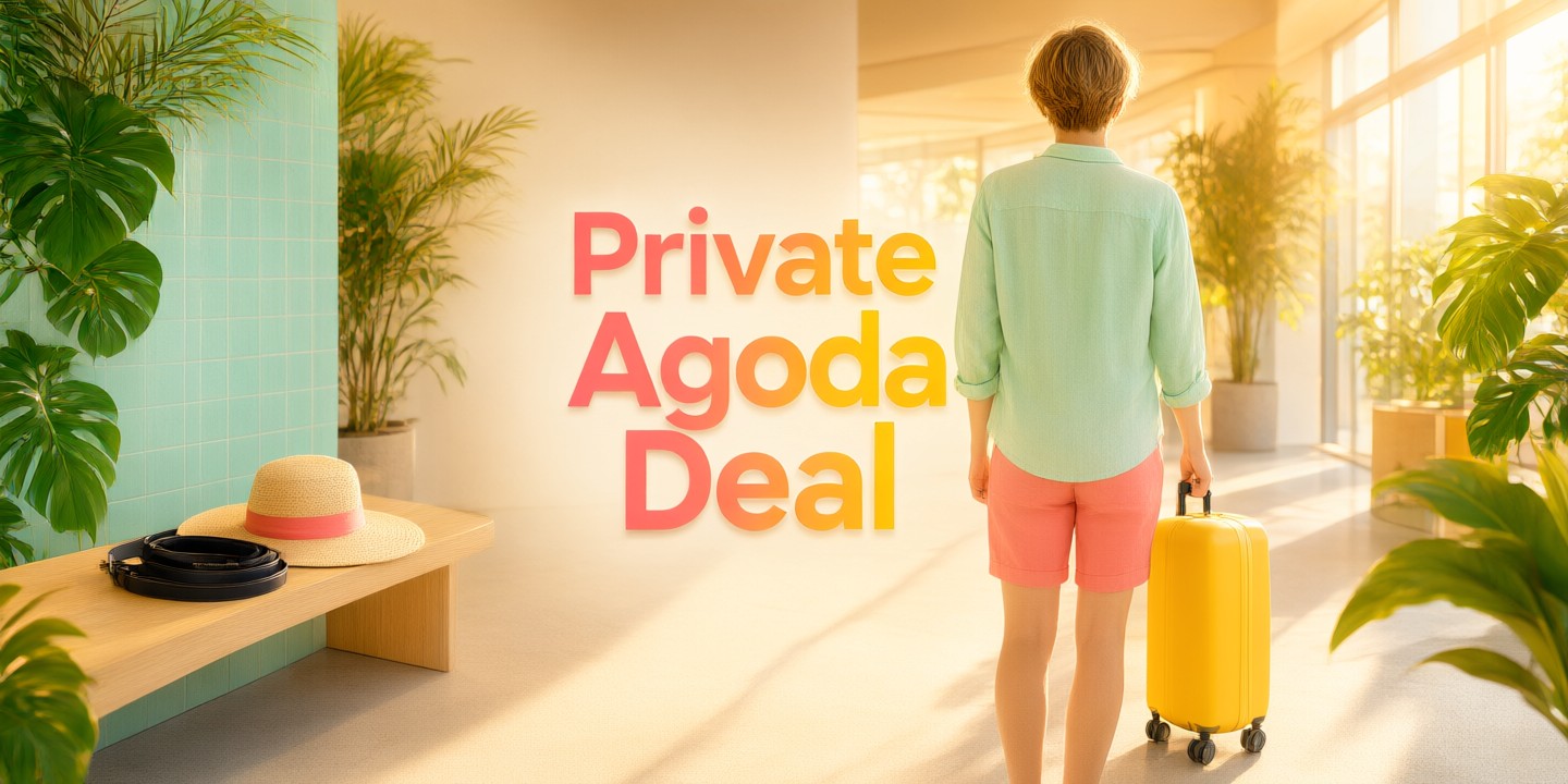 Agoda Travel Deals: Secure Your Next Asian Getaway A traveler checking hotel options on the Agoda app with a scenic Asian backdrop.