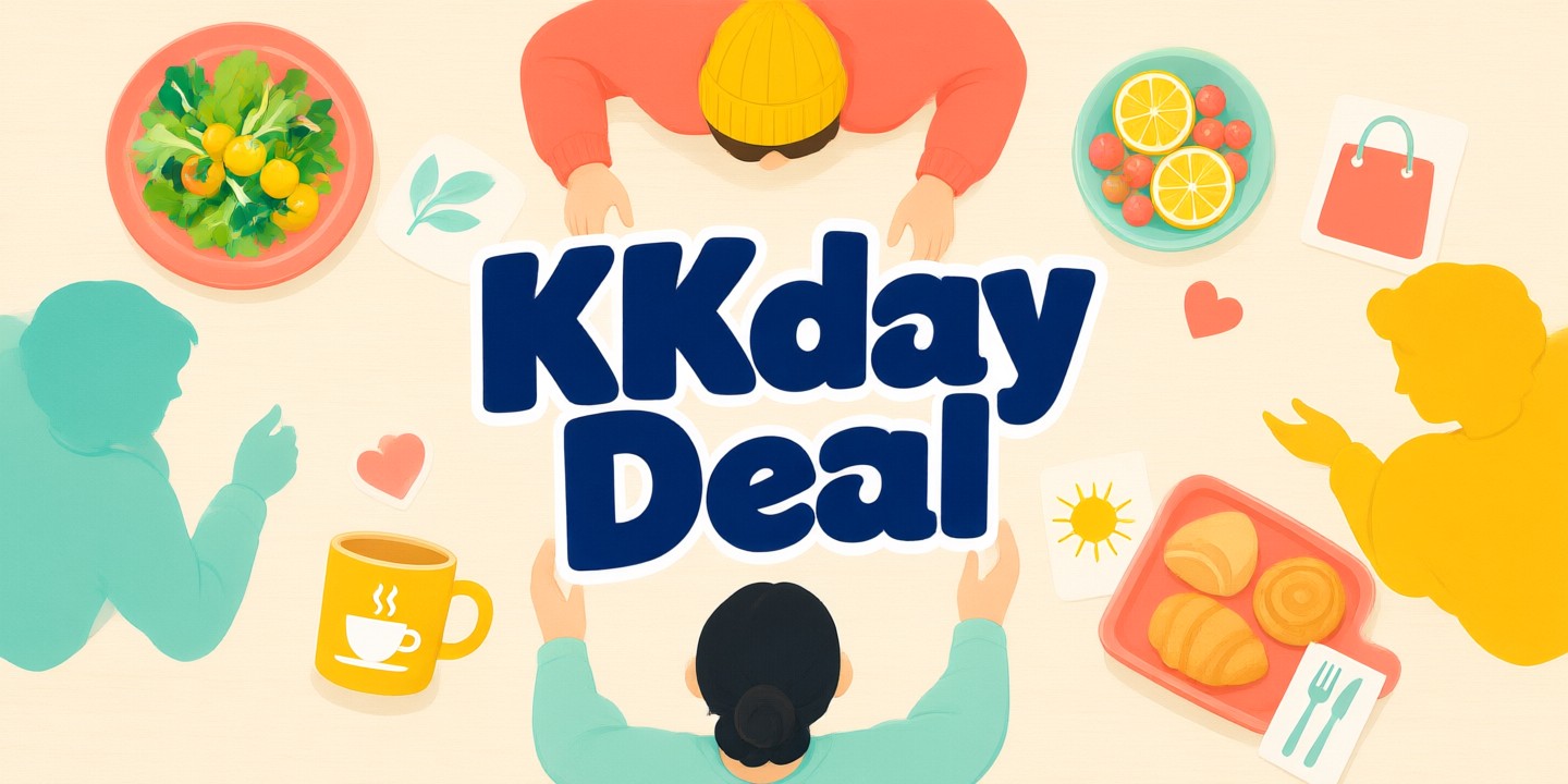 KKday Travel Deals: Japan, Korea & Southeast Asia Traveler using a smartphone to book activities on the KKday platform in a scenic Asian location.