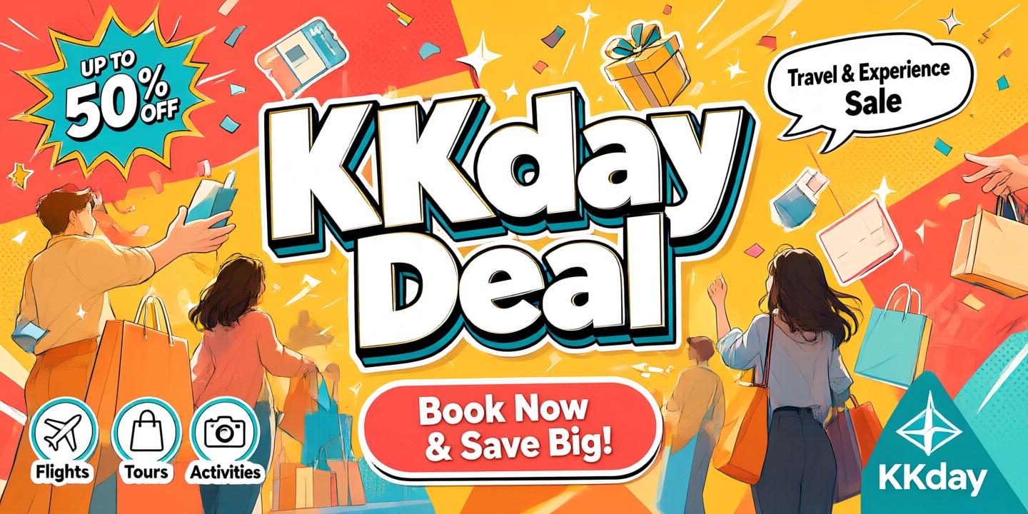 KKday Travel Deals and Exclusive Savings A traveler holding a smartphone displaying the KKday app interface with various tour options listed.