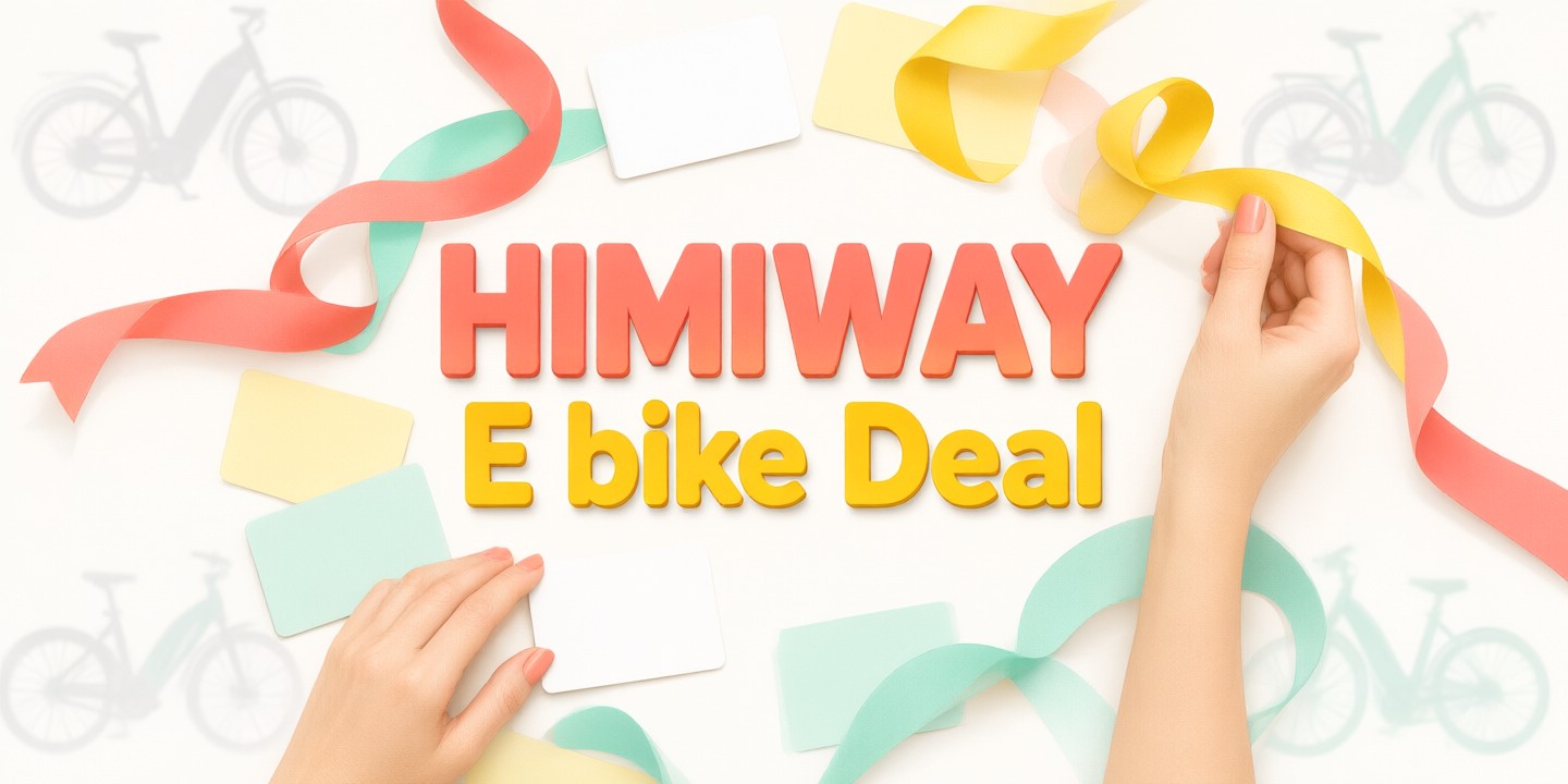 HIMIWAY E-bike US: Top Electric Bike Deals & Tips A sleek HIMIWAY e-bike parked on a scenic urban path with its display showing battery status.