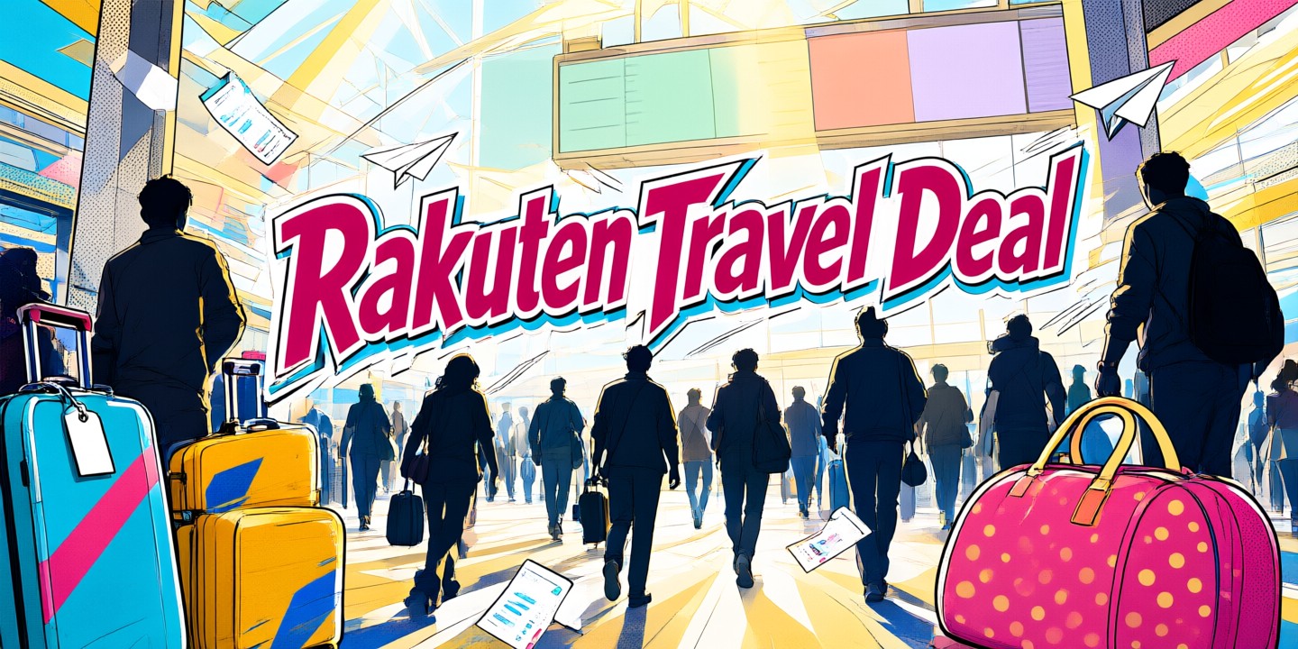Rakuten Travel: Plan Your Next Asian Getaway A traveler using a smartphone to browse hotel listings on the Rakuten Travel platform in a modern airport lounge.