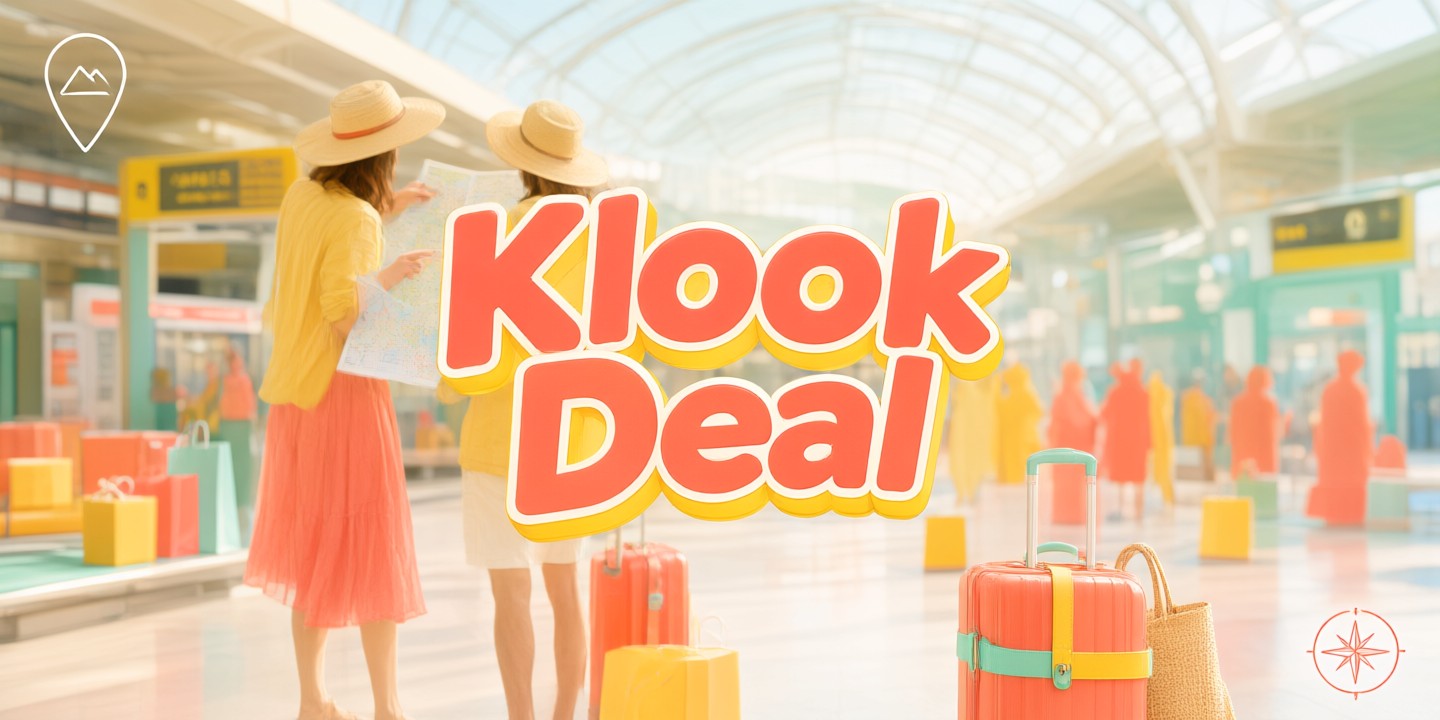 Klook Deals: Best Travel Experiences & Discounts A traveler holding a smartphone displaying the Klook app interface with various tour options.